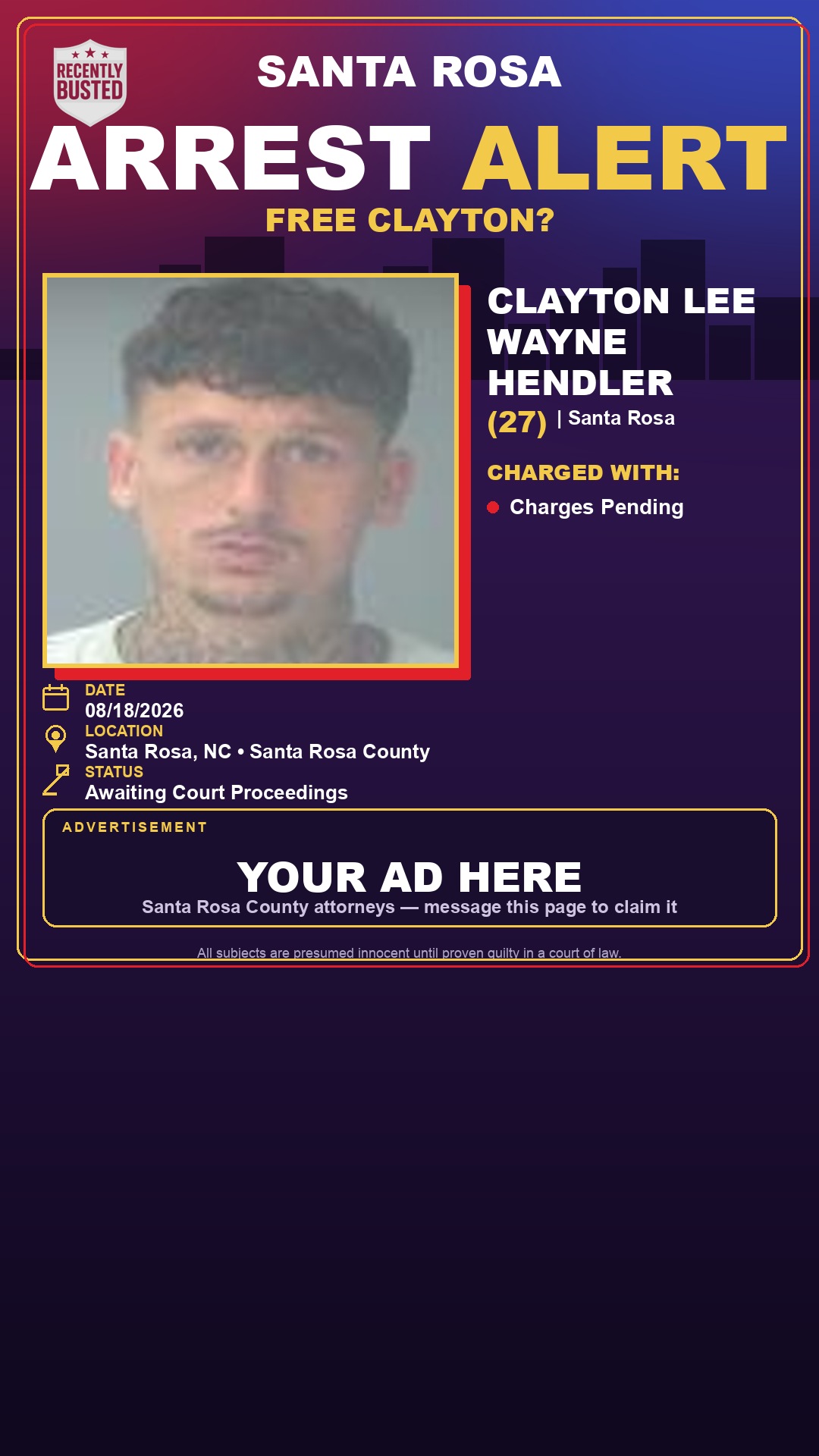 Arrest report - Clayton Lee Wayne Hendler