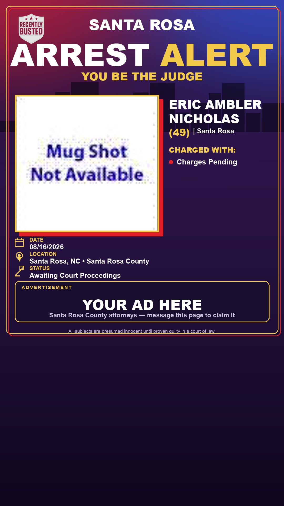 Arrest report - Eric Ambler Nicholas
