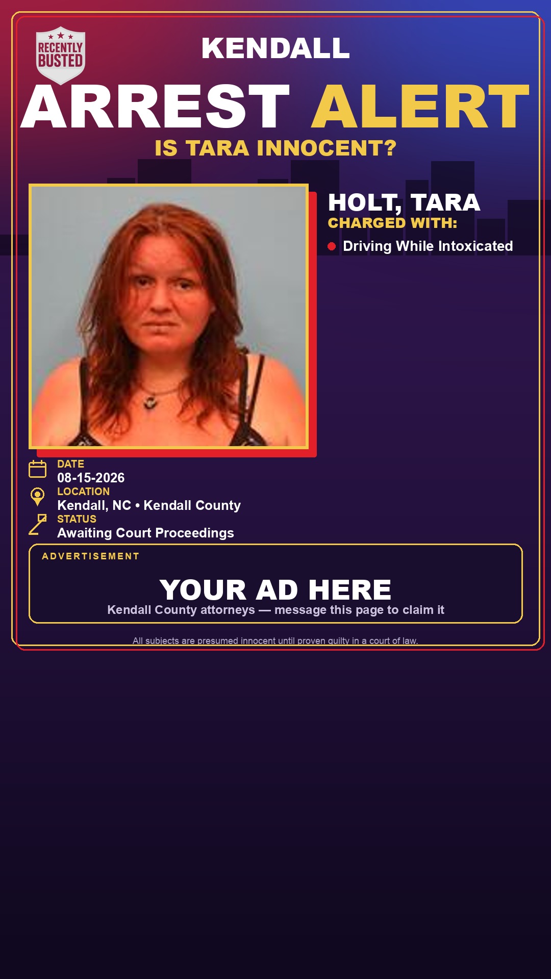 Arrest report - Holt, Tara