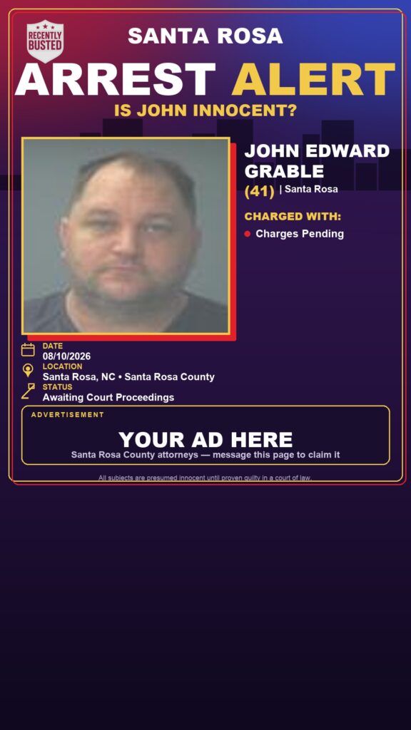 John Edward Grable — arrest record card, Santa Rosa County, Florida