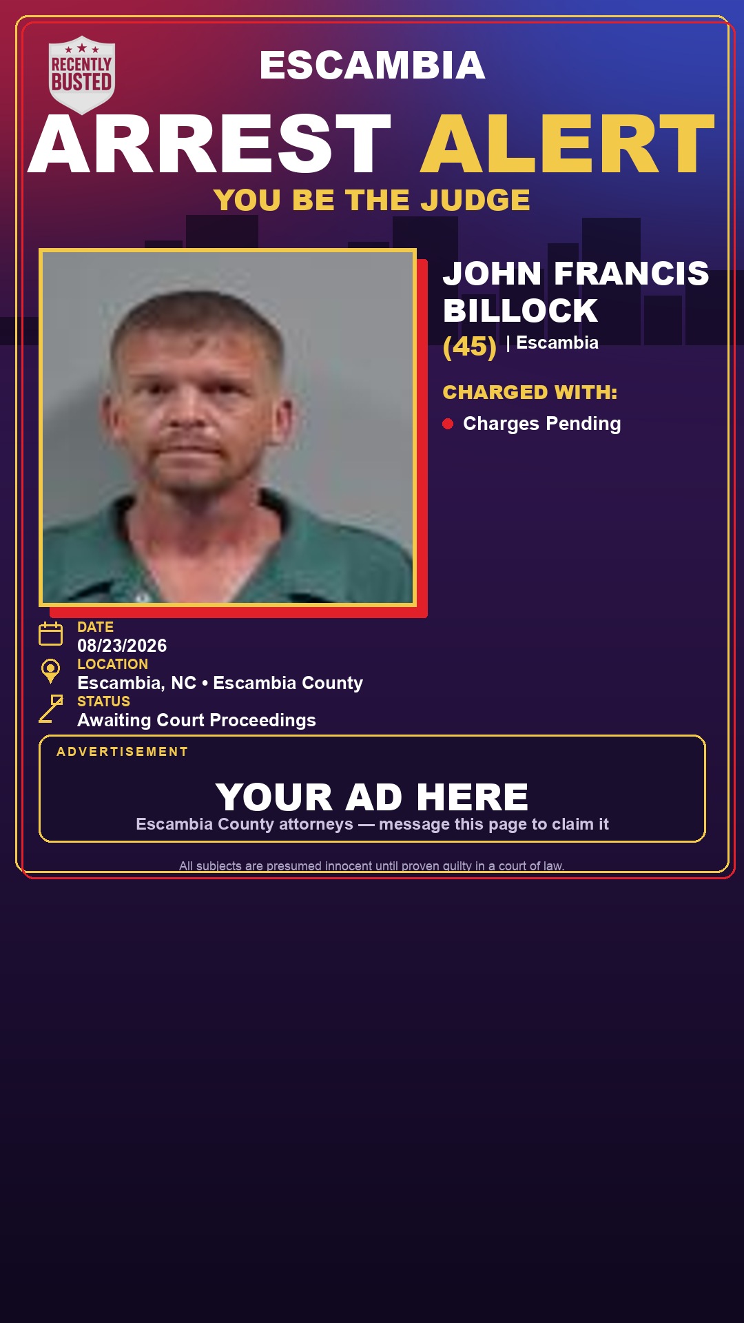 Arrest report - John Francis Billock