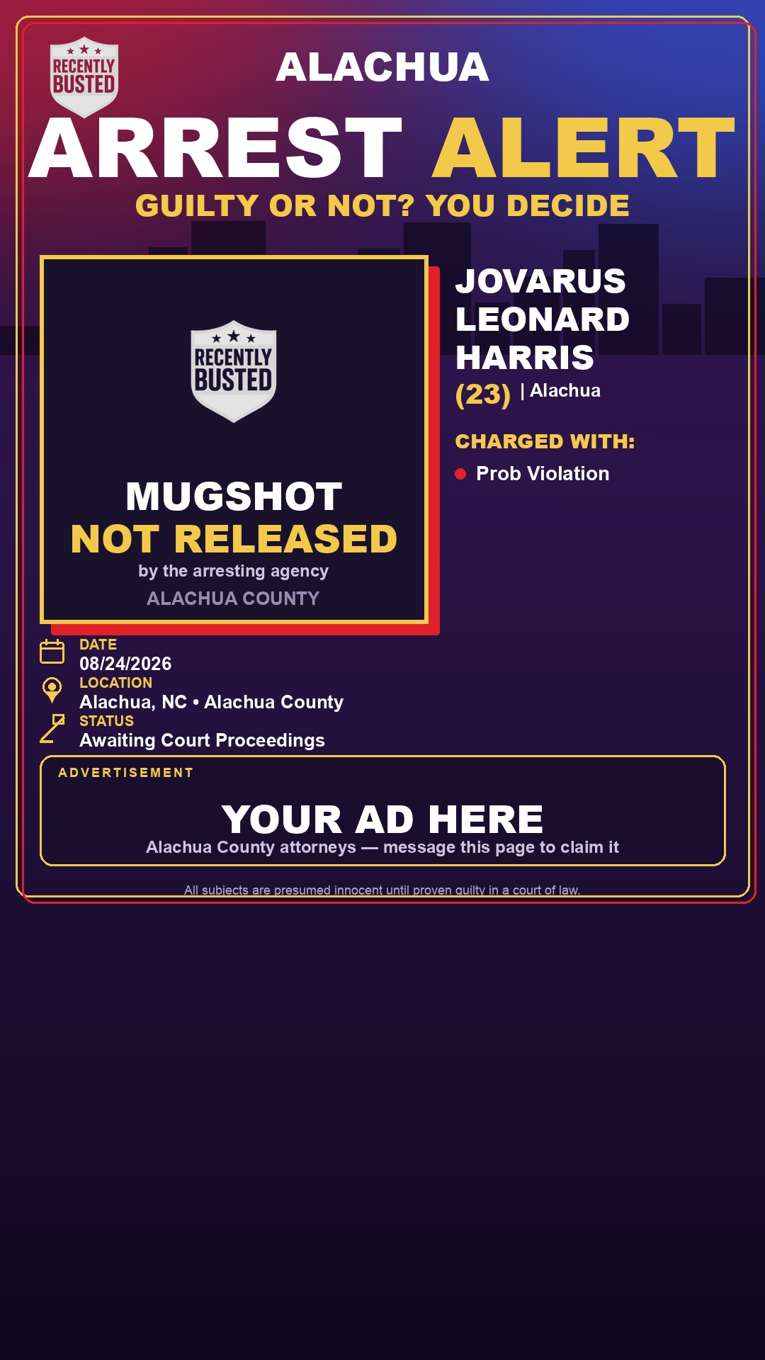 Arrest report - Jovarus Leonard Harris