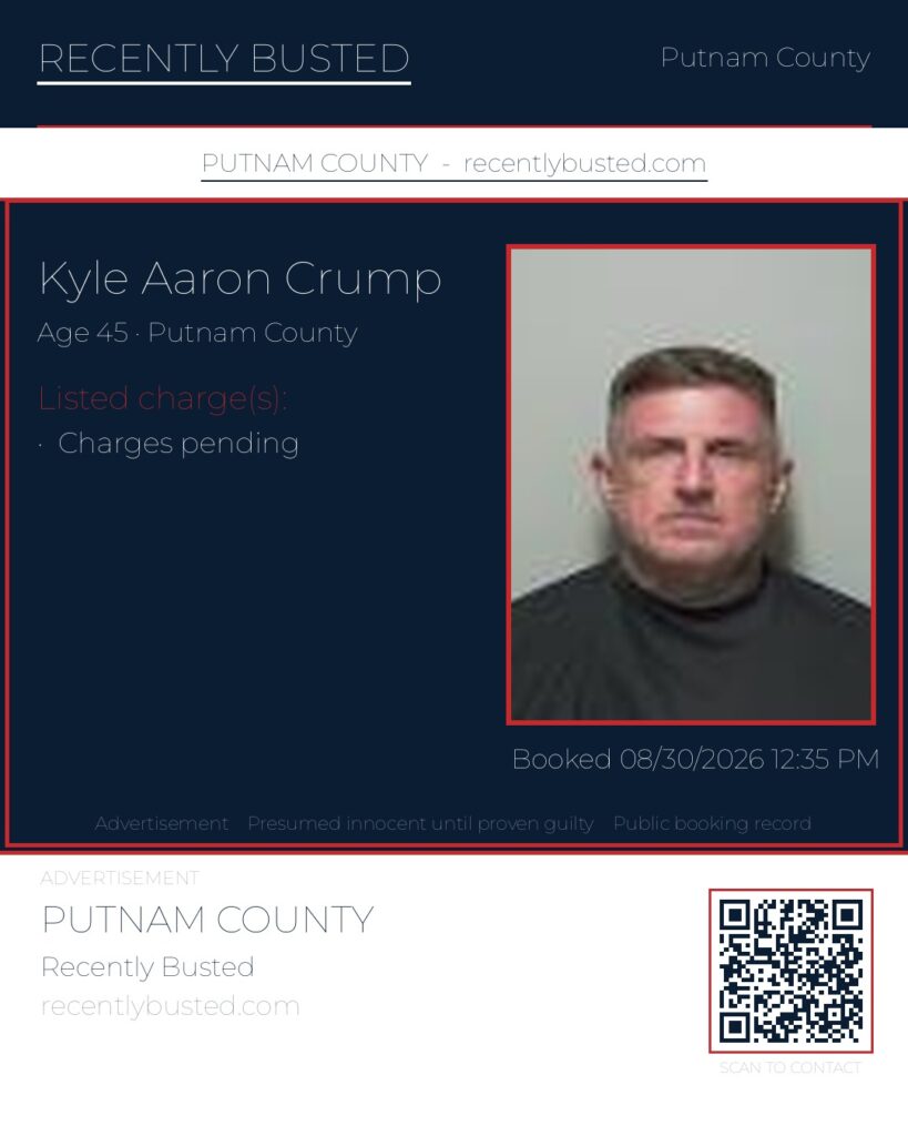 Kyle Aaron Crump — arrest record card, Putnam County, Florida