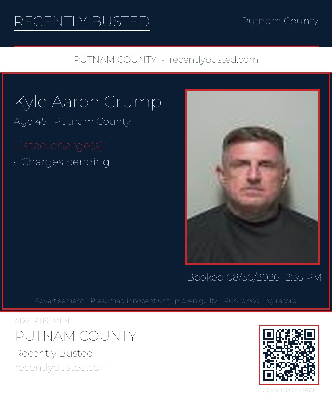 Kyle Aaron Crump — arrest record card, Putnam County, Florida