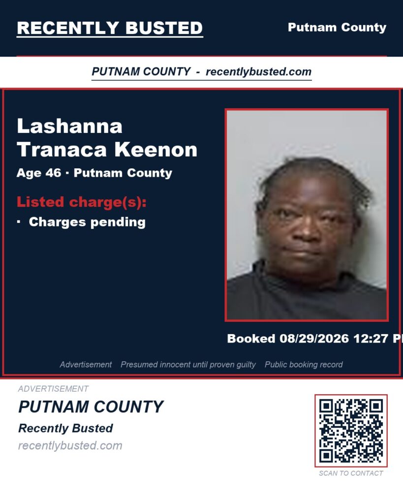 Lashanna Tranaca Keenon — arrest record card, Putnam County, Florida