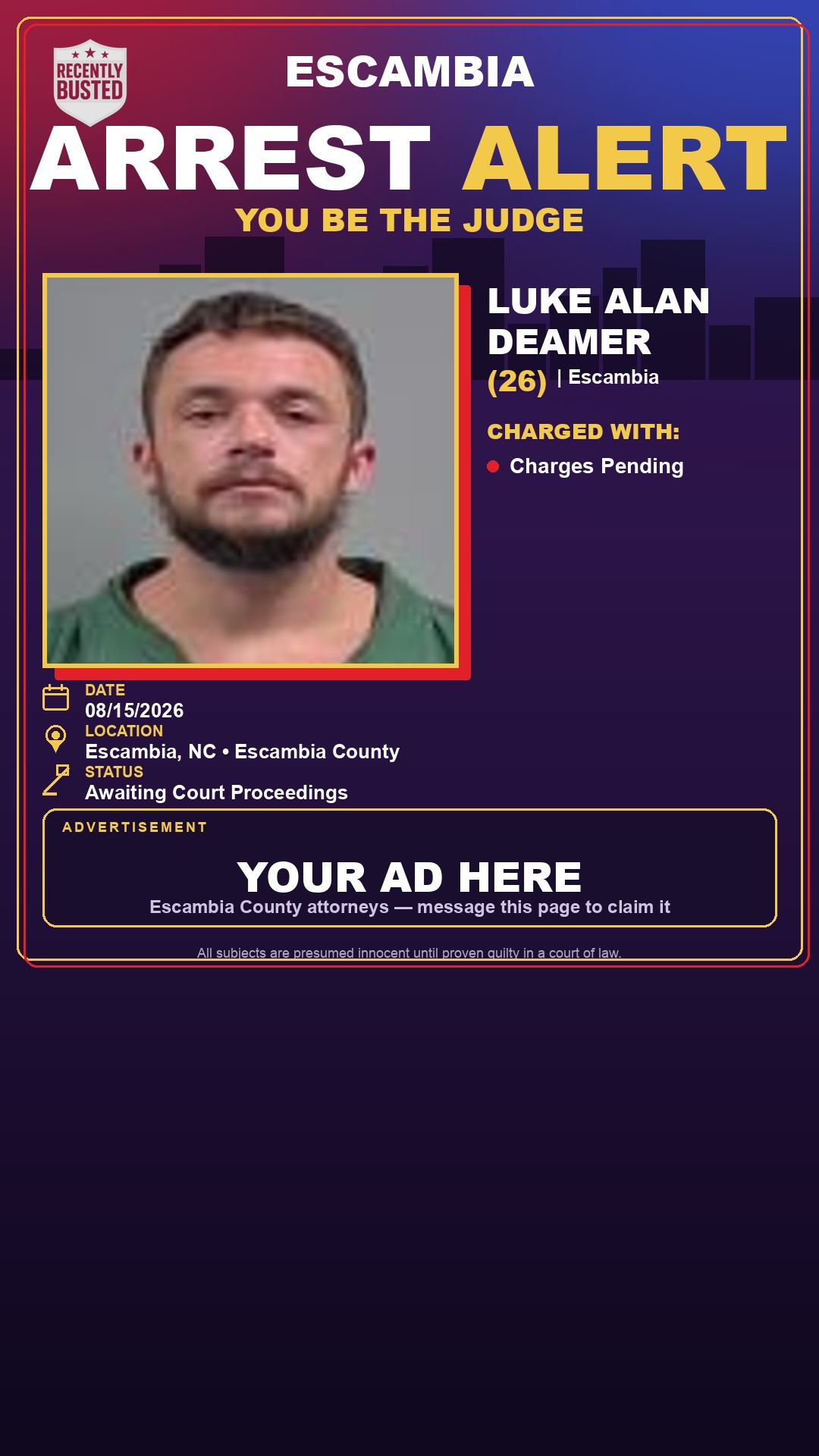 Arrest report - Luke Alan Deamer