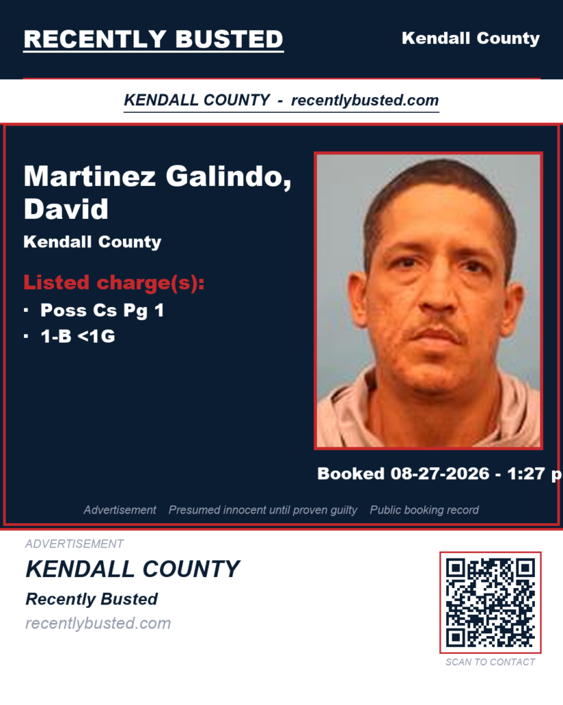 Martinez Galindo, David — arrest record card, Kendall County, Texas