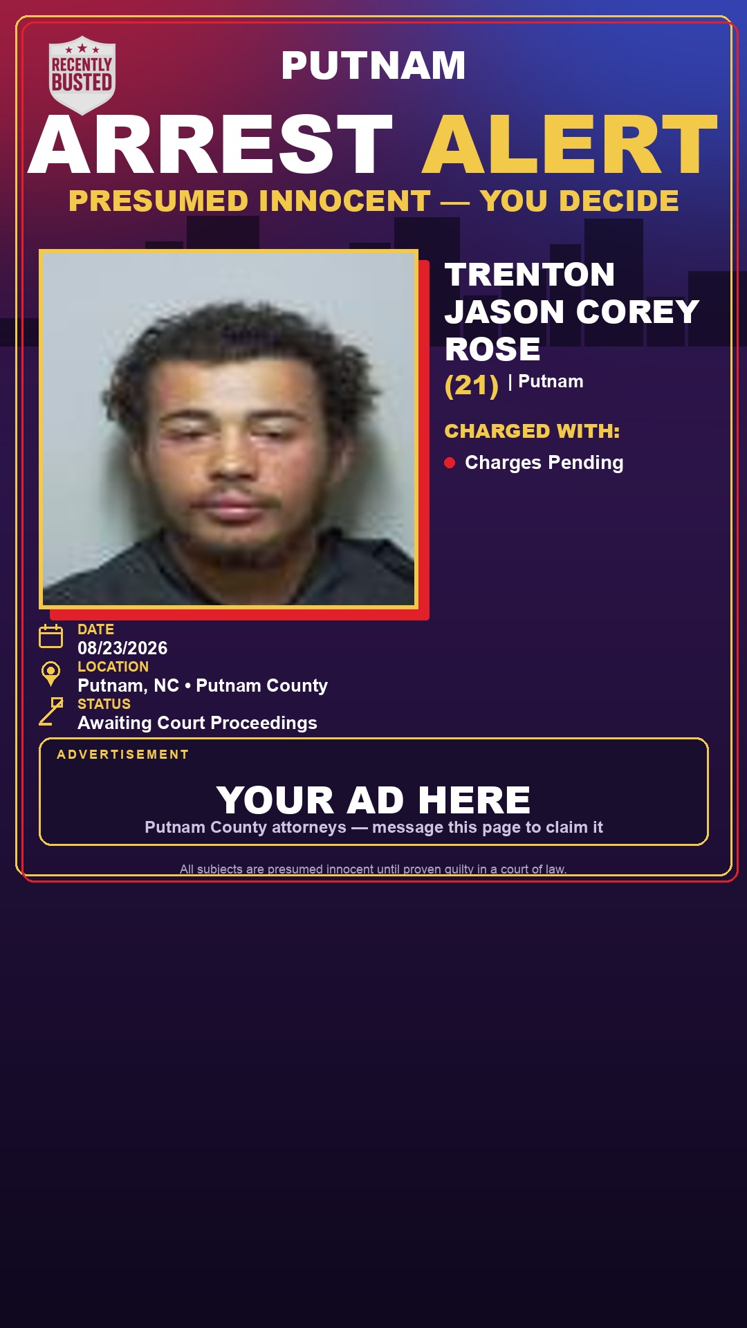 Arrest report - Trenton Jason Corey Rose