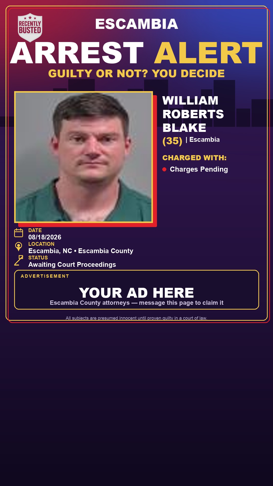 Arrest report - William Roberts Blake