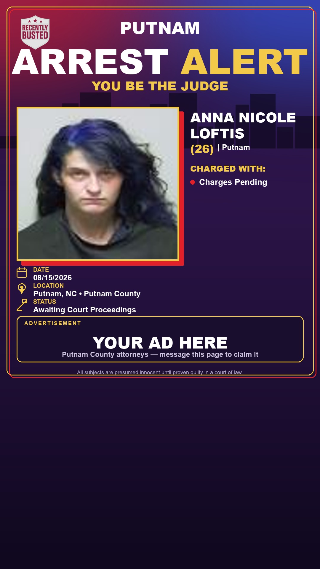 Arrest report - Anna Nicole Loftis
