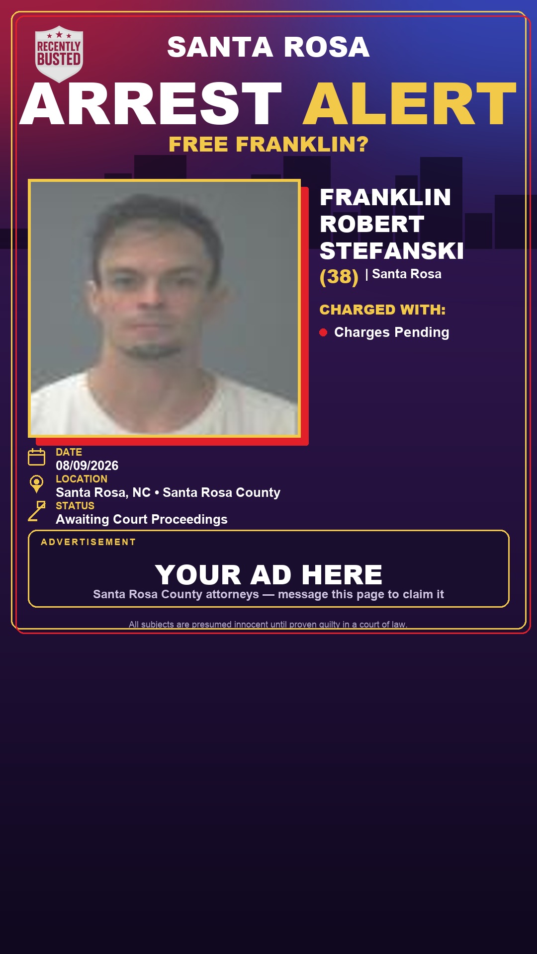 Arrest report - Franklin Robert Stefanski