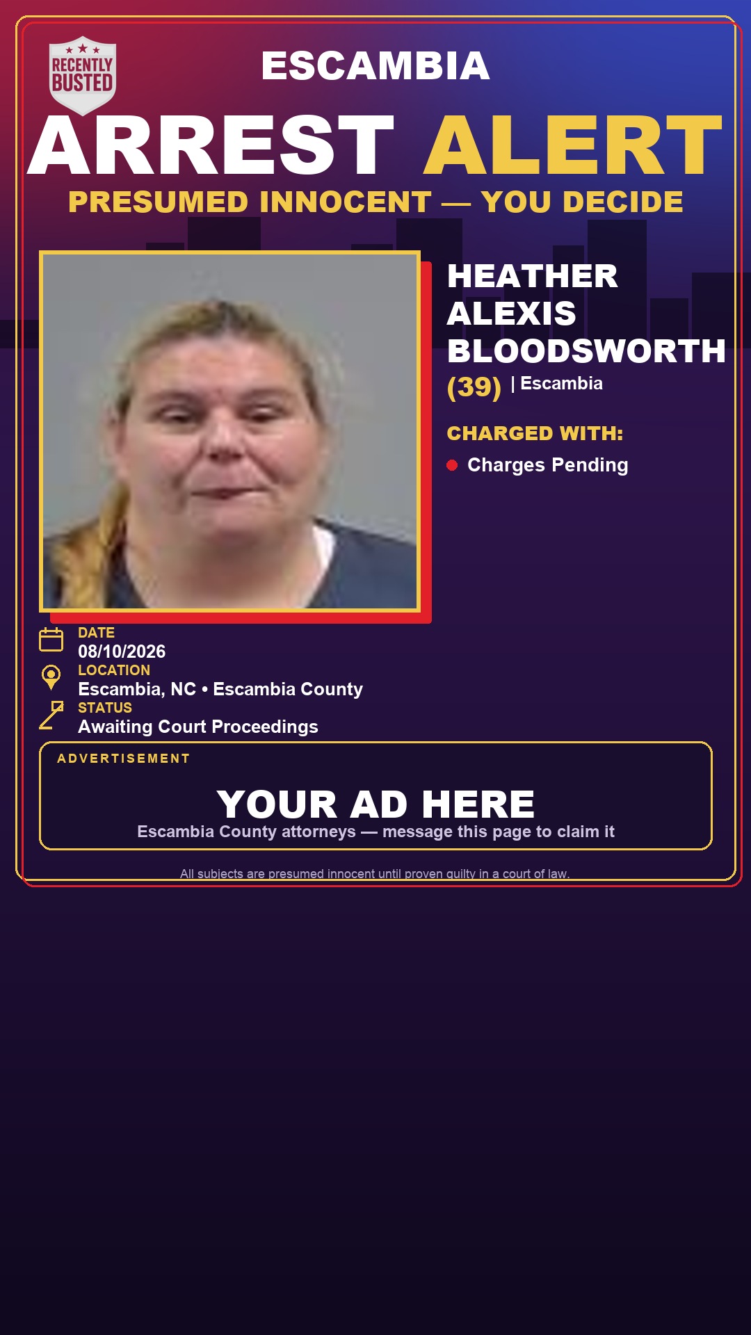 Arrest report - Heather Alexis Bloodsworth