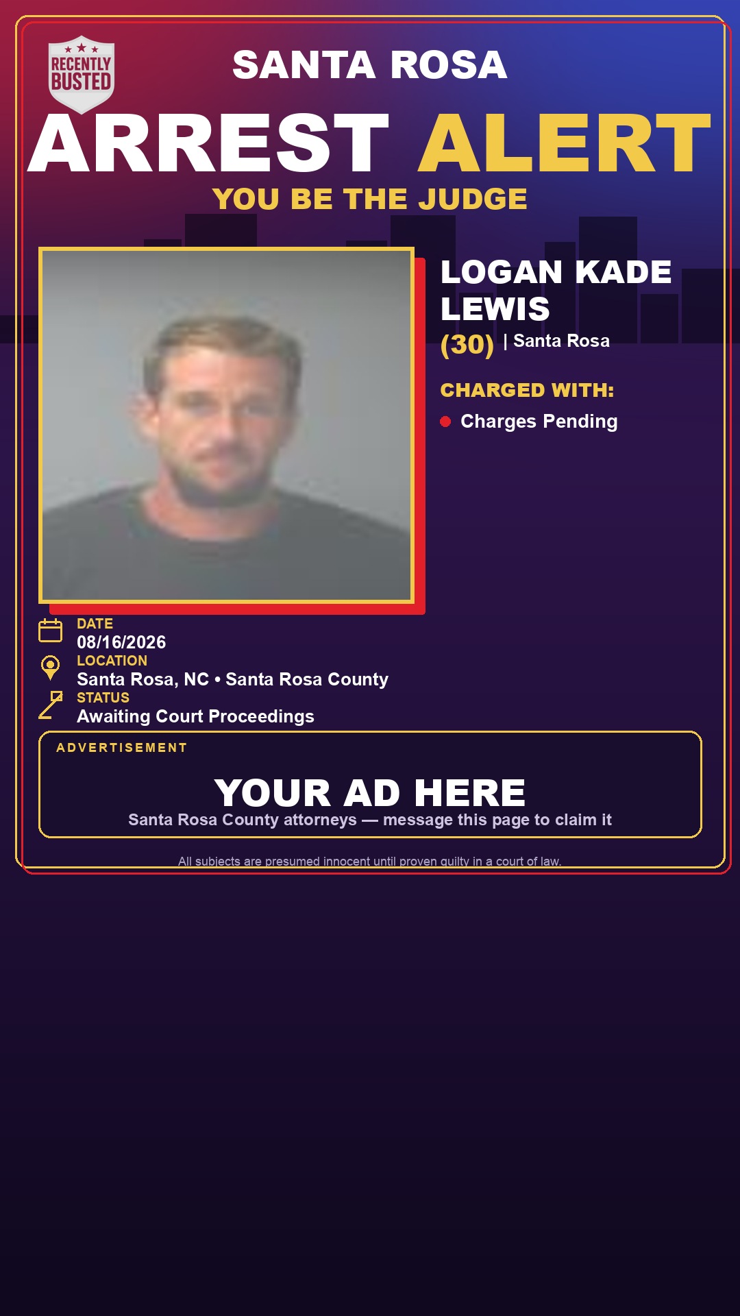 Arrest report - Logan Kade Lewis