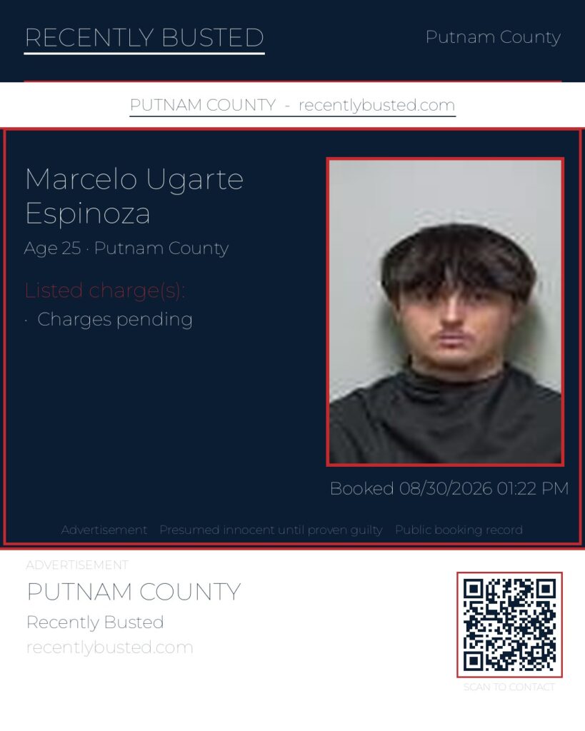 Marcelo Ugarte Espinoza — arrest record card, Putnam County, Florida