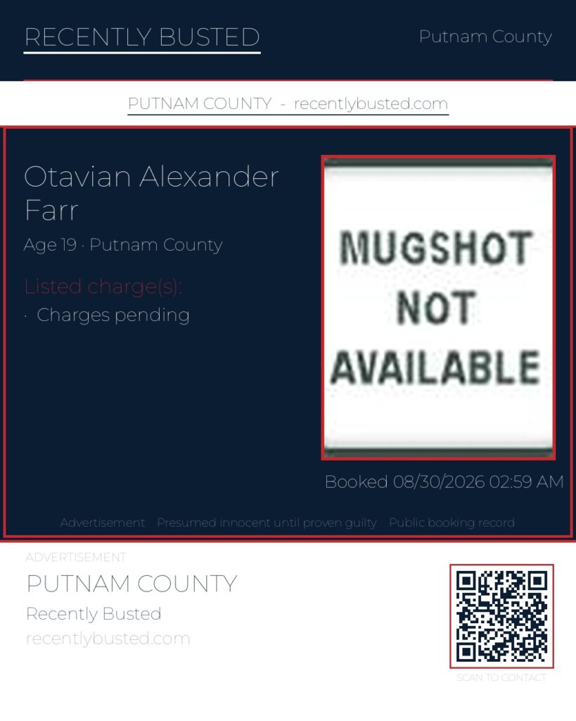 Otavian Alexander Farr — arrest record card, Putnam County, Florida