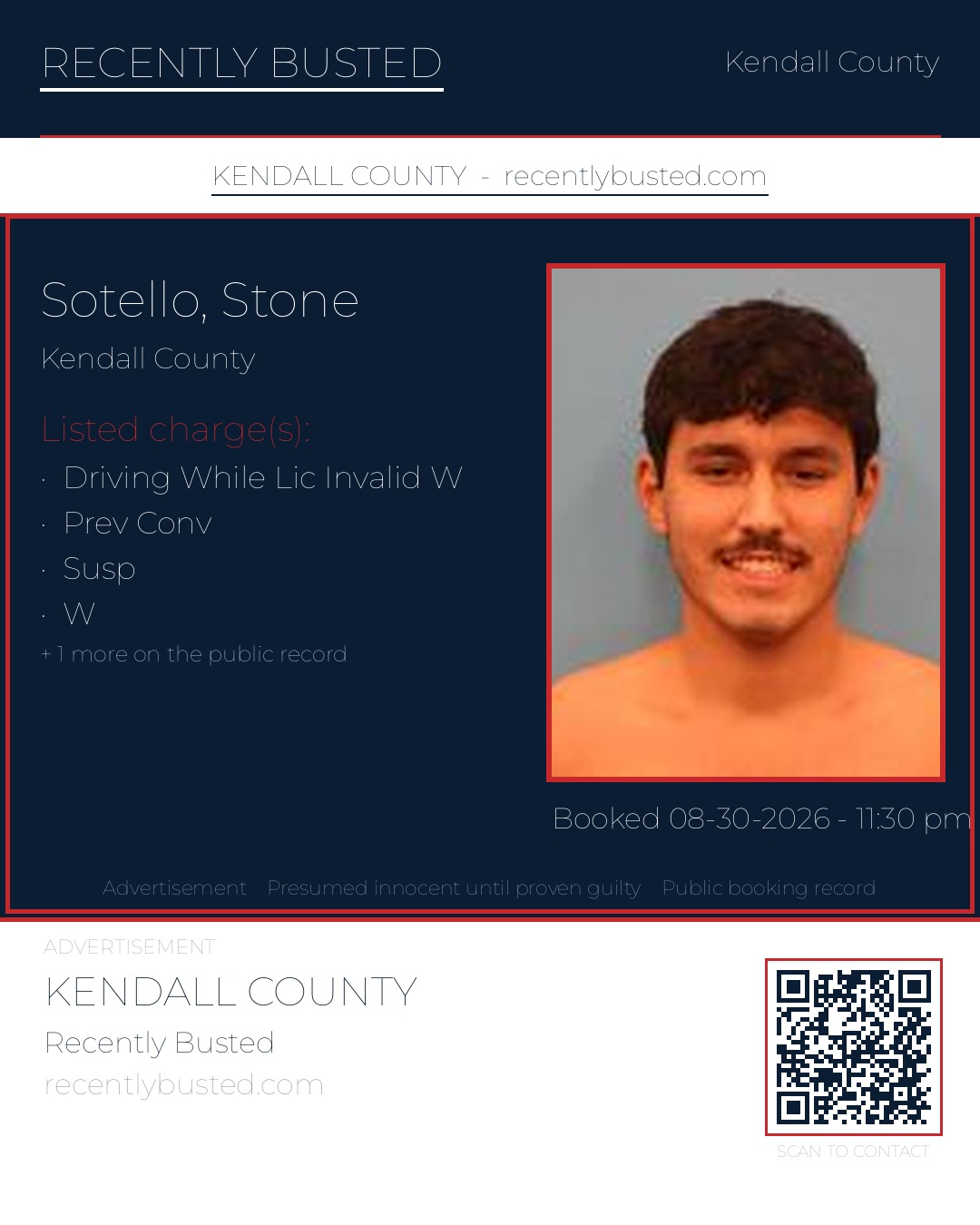 Sotello, Stone — arrest record card, Kendall County, Texas