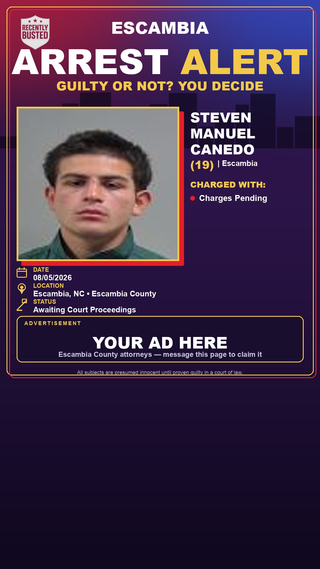 Arrest report - Steven Manuel Canedo