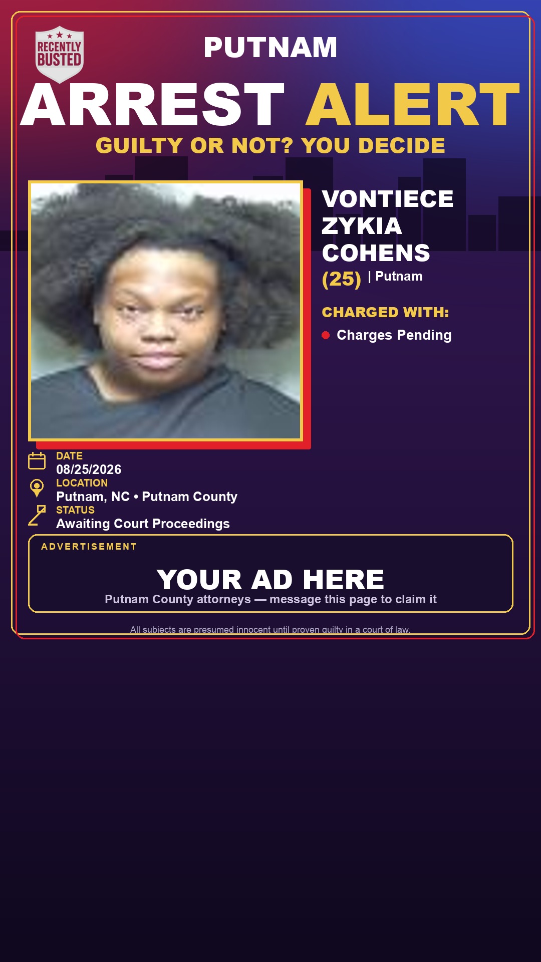 Arrest report - Vontiece Zykia Cohens