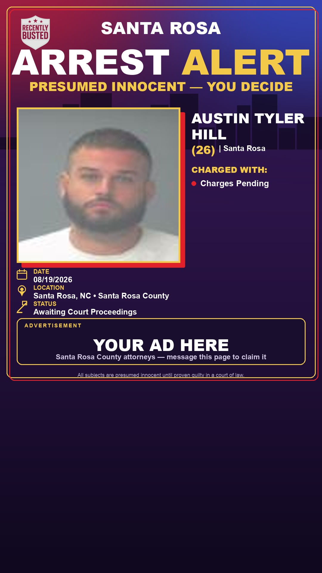 Arrest report - Austin Tyler Hill