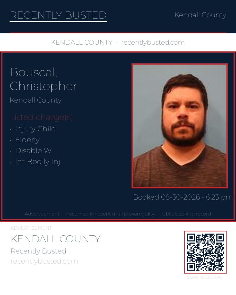 Bouscal, Christopher — arrest record card, Kendall County, Texas