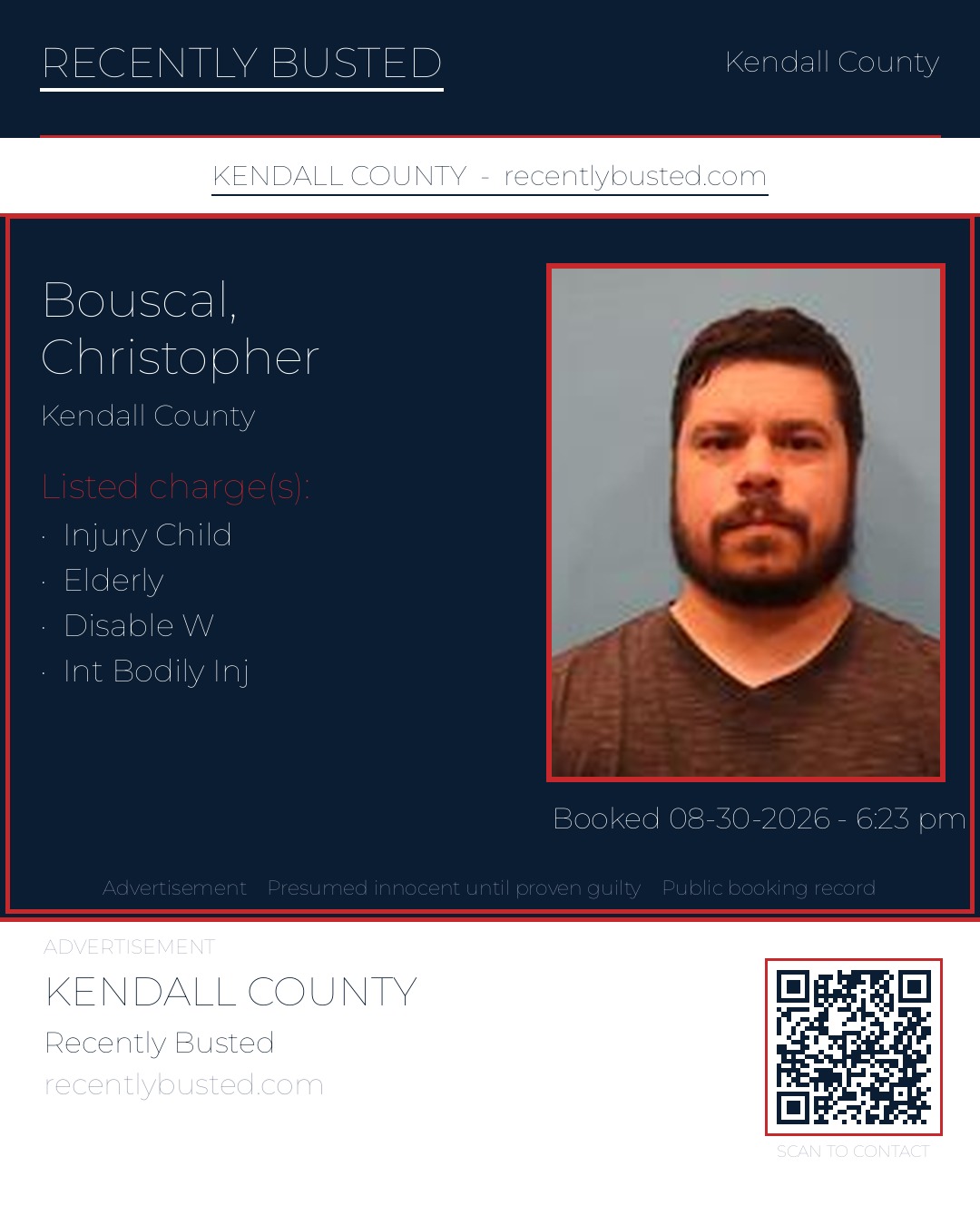 Bouscal, Christopher — arrest record card, Kendall County, Texas