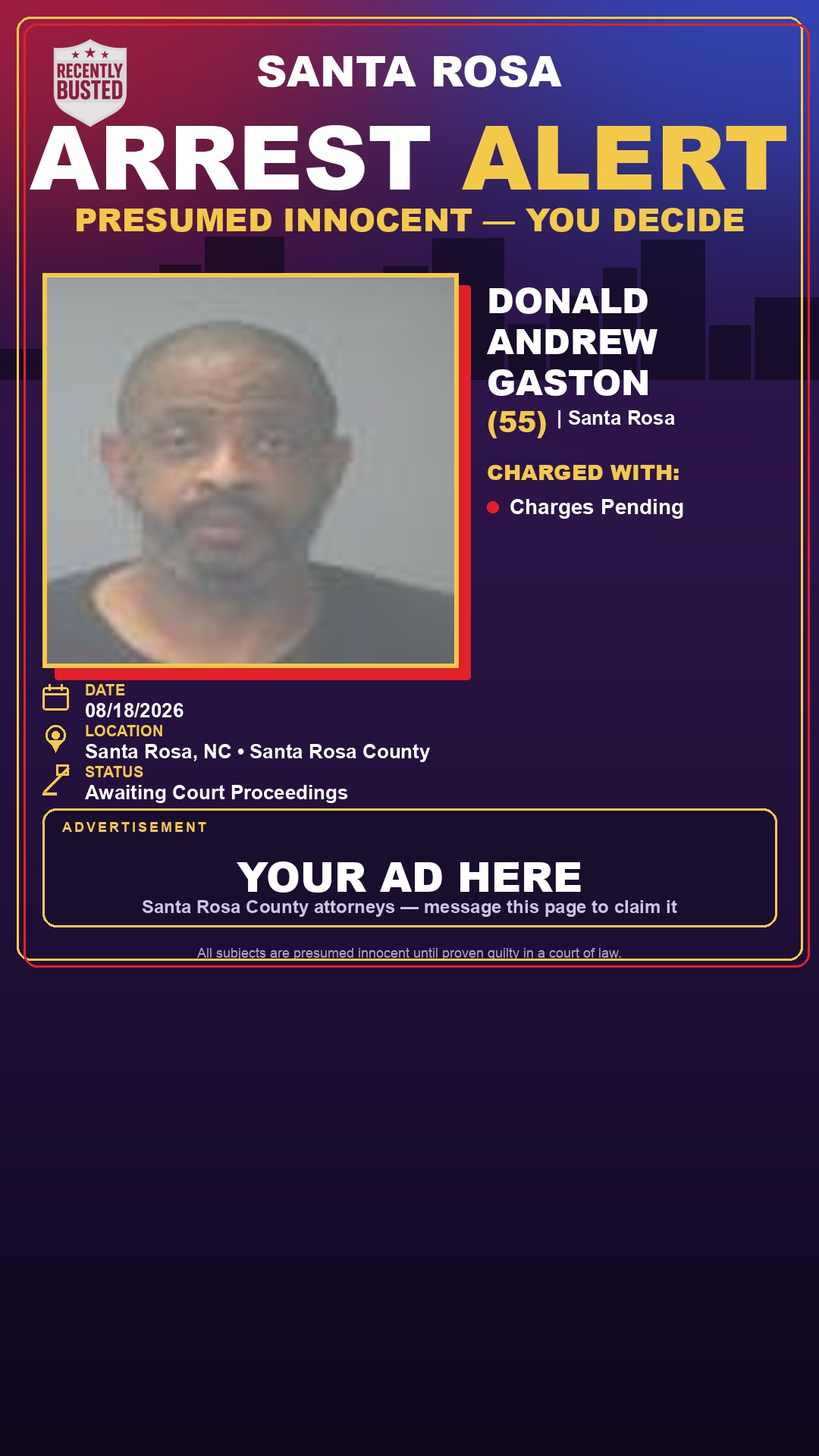 Arrest report - Donald Andrew Gaston