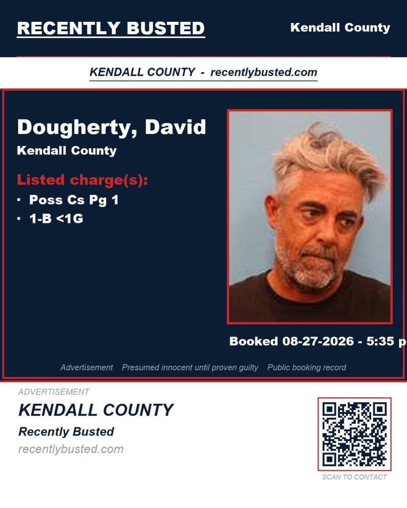 Dougherty, David — arrest record card, Kendall County, Texas