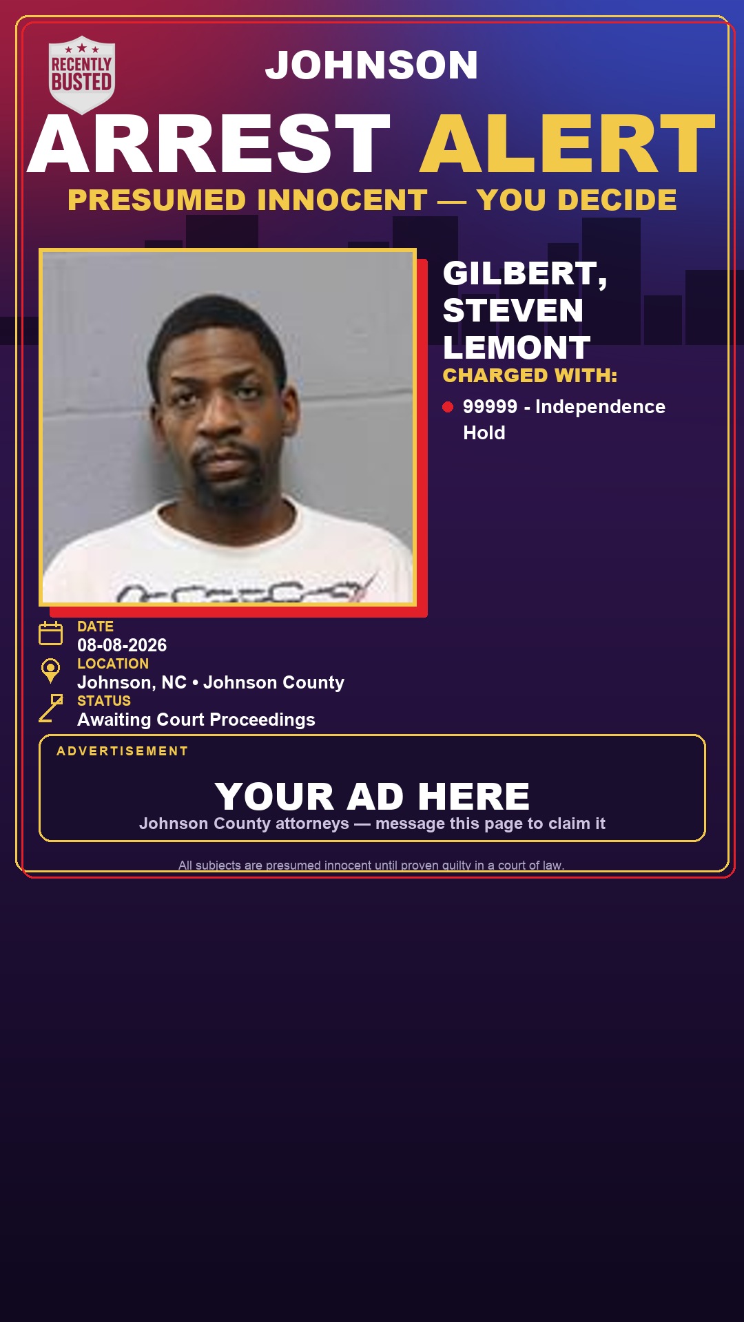Arrest report - GILBERT, STEVEN LEMONT