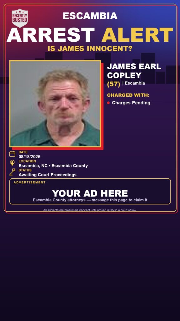 James Earl Copley — arrest record card, Escambia County, Florida