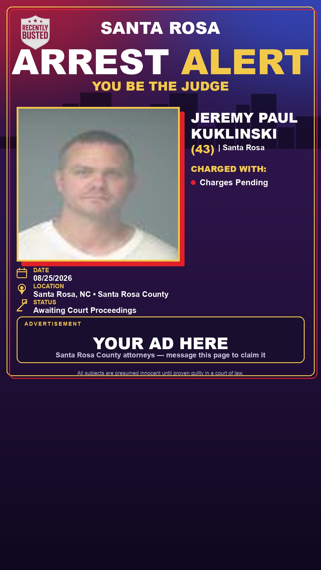 Arrest report - Jeremy Paul Kuklinski