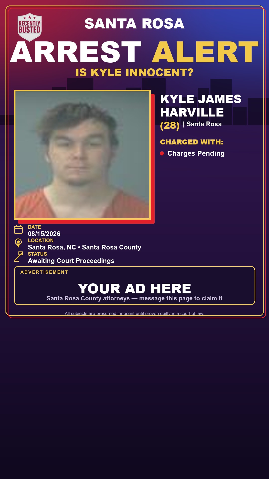 Arrest report - Kyle James Harville