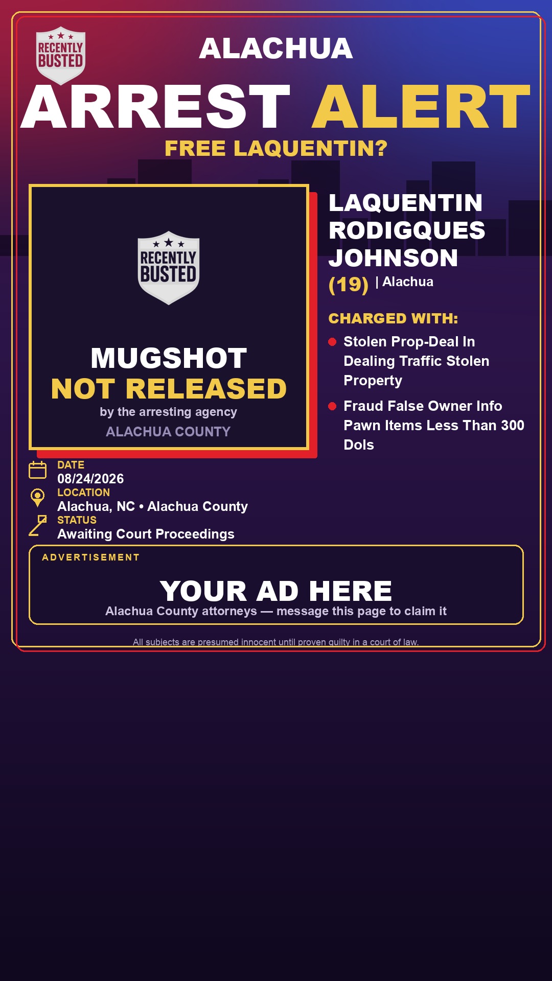 Arrest report - Laquentin Rodigques Johnson