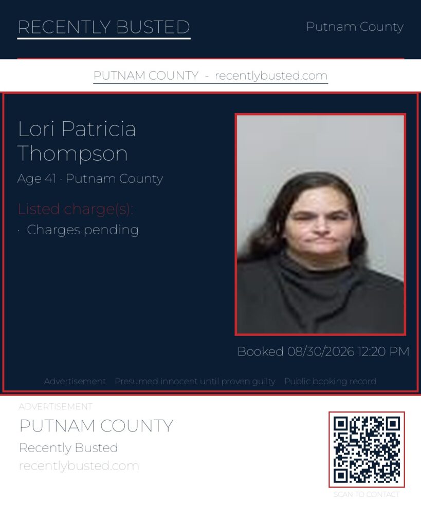 Lori Patricia Thompson — arrest record card, Putnam County, Florida