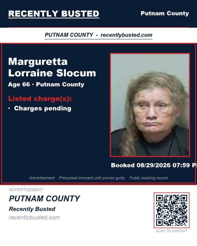 Marguretta Lorraine Slocum — arrest record card, Putnam County, Florida