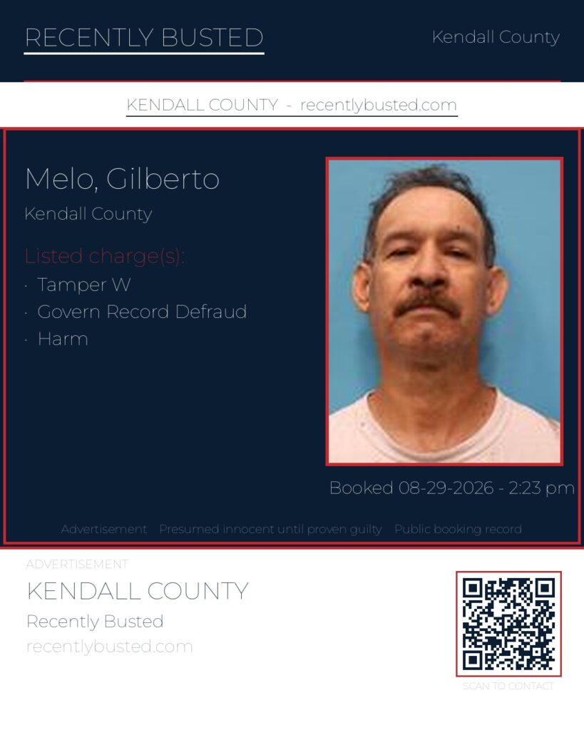 Melo, Gilberto — arrest record card, Kendall County, Texas