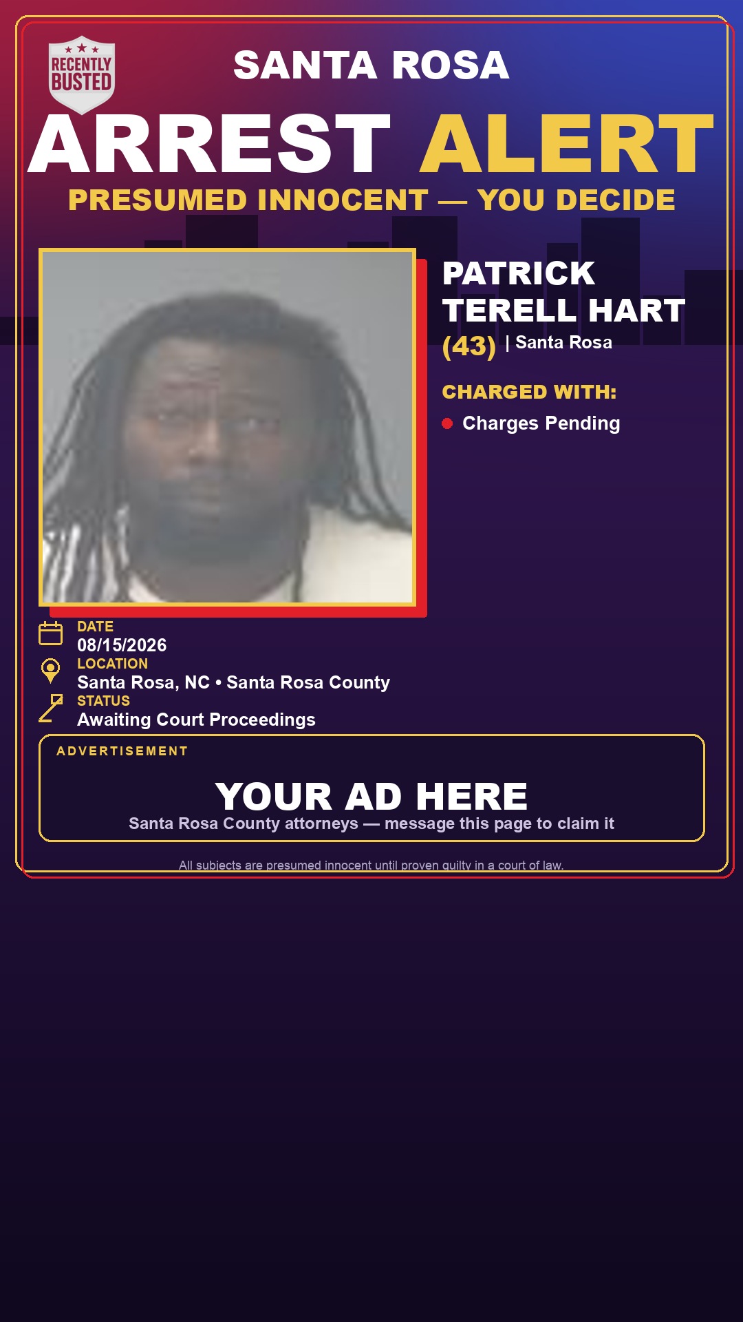 Arrest report - Patrick Terell Hart