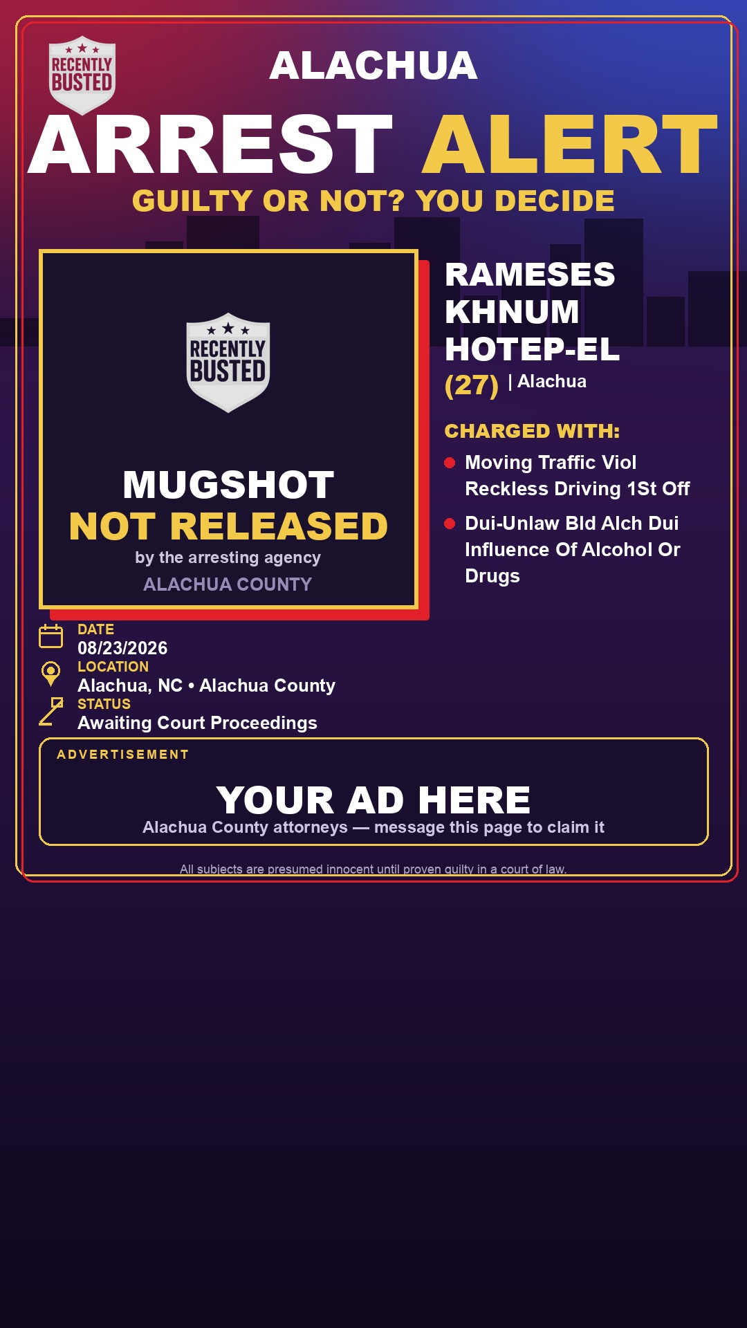 Arrest report - Rameses Khnum Hotep-El