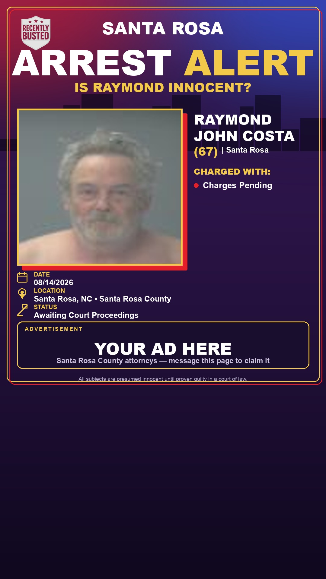 Arrest report - Raymond John Costa
