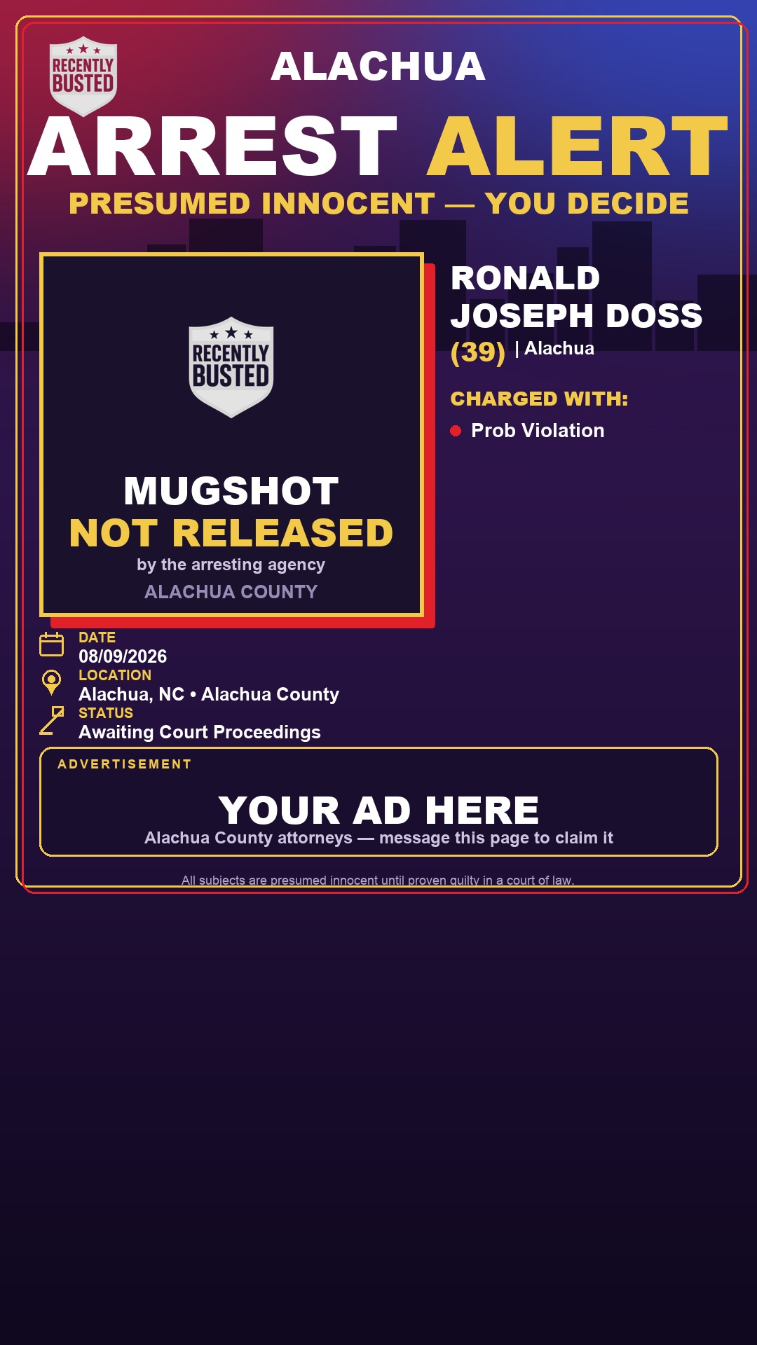 Arrest report - Ronald Joseph Doss