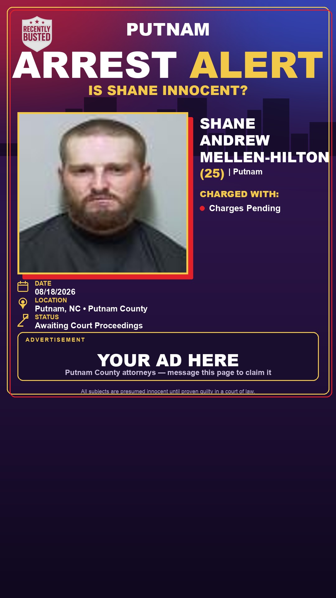 Arrest report - Shane Andrew Mellen-Hilton