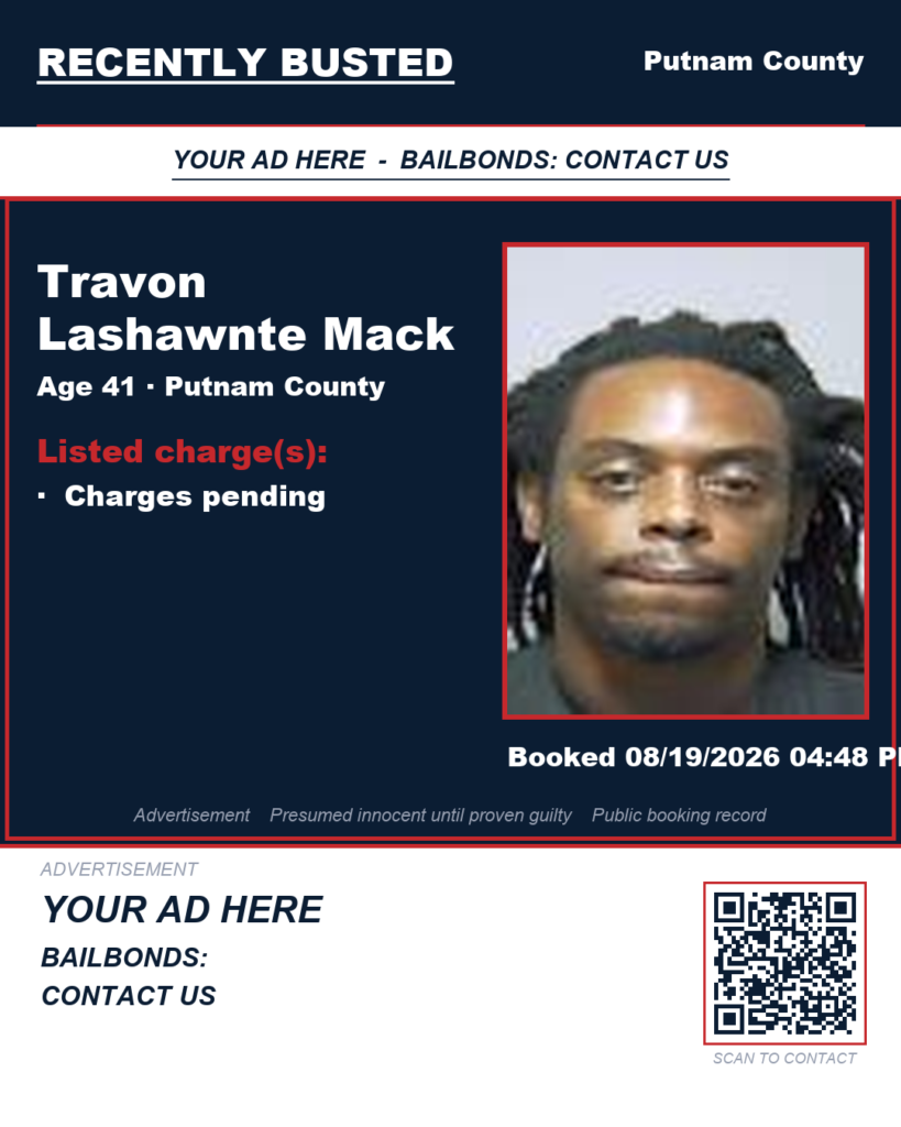 Travon Lashawnte Mack — arrest record card, Putnam County, Florida