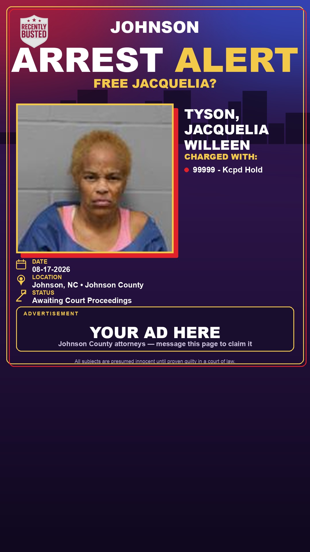 Arrest report - TYSON, JACQUELIA WILLEEN