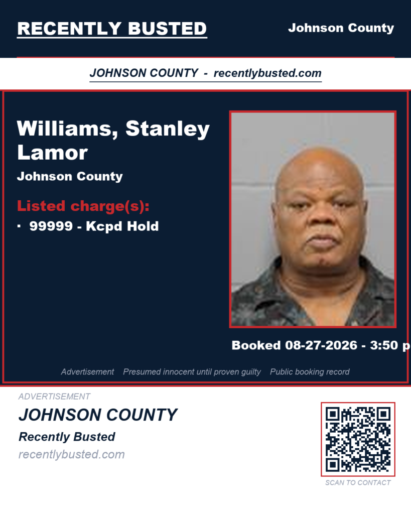 WILLIAMS, STANLEY LAMOR — arrest record card, Johnson County, Missouri