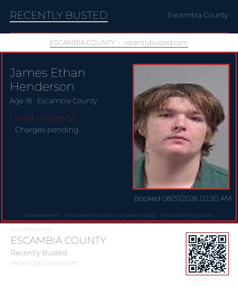 James Ethan Henderson — arrest record card, Escambia County, Florida