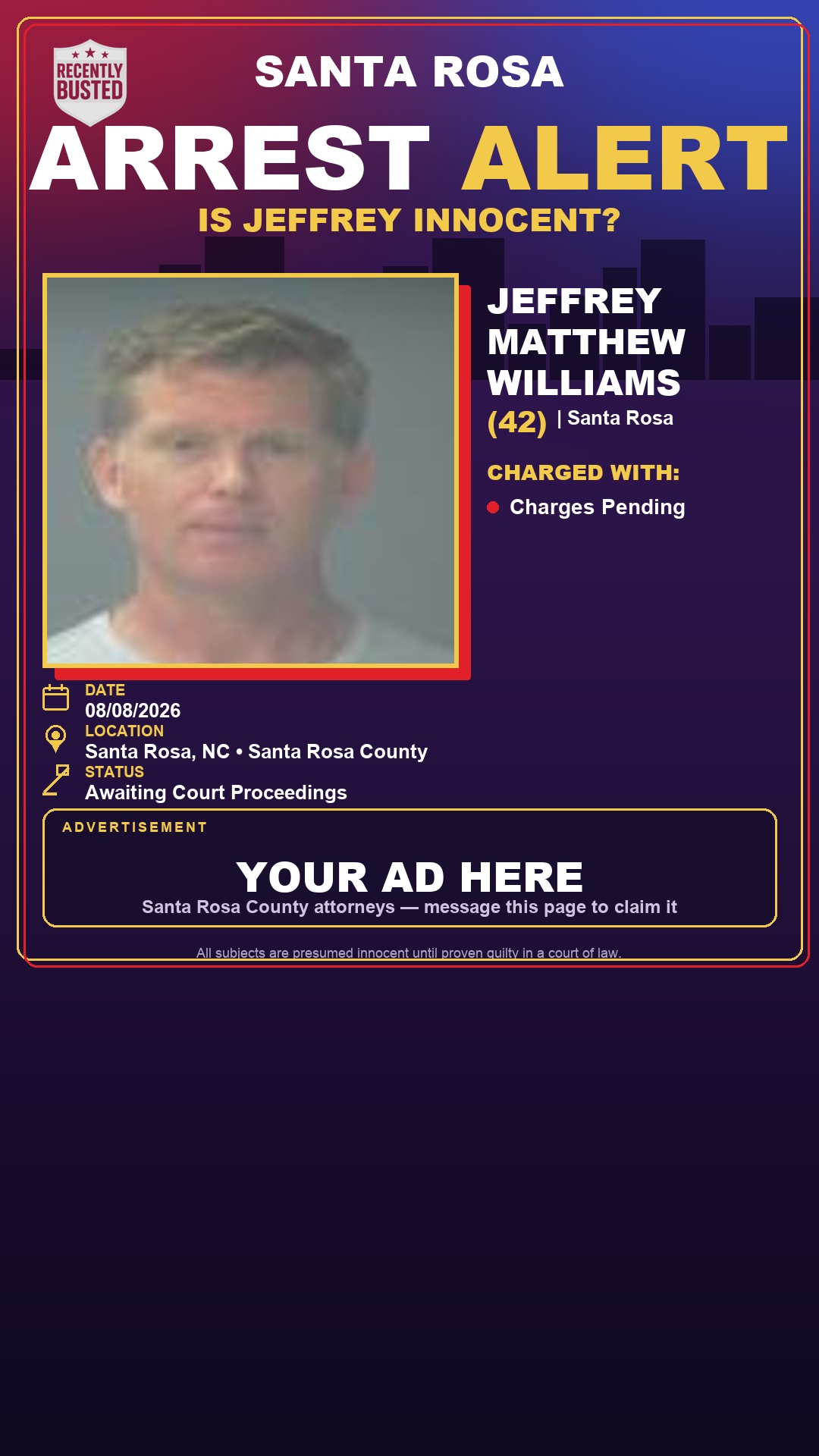 Arrest report - Jeffrey Matthew Williams