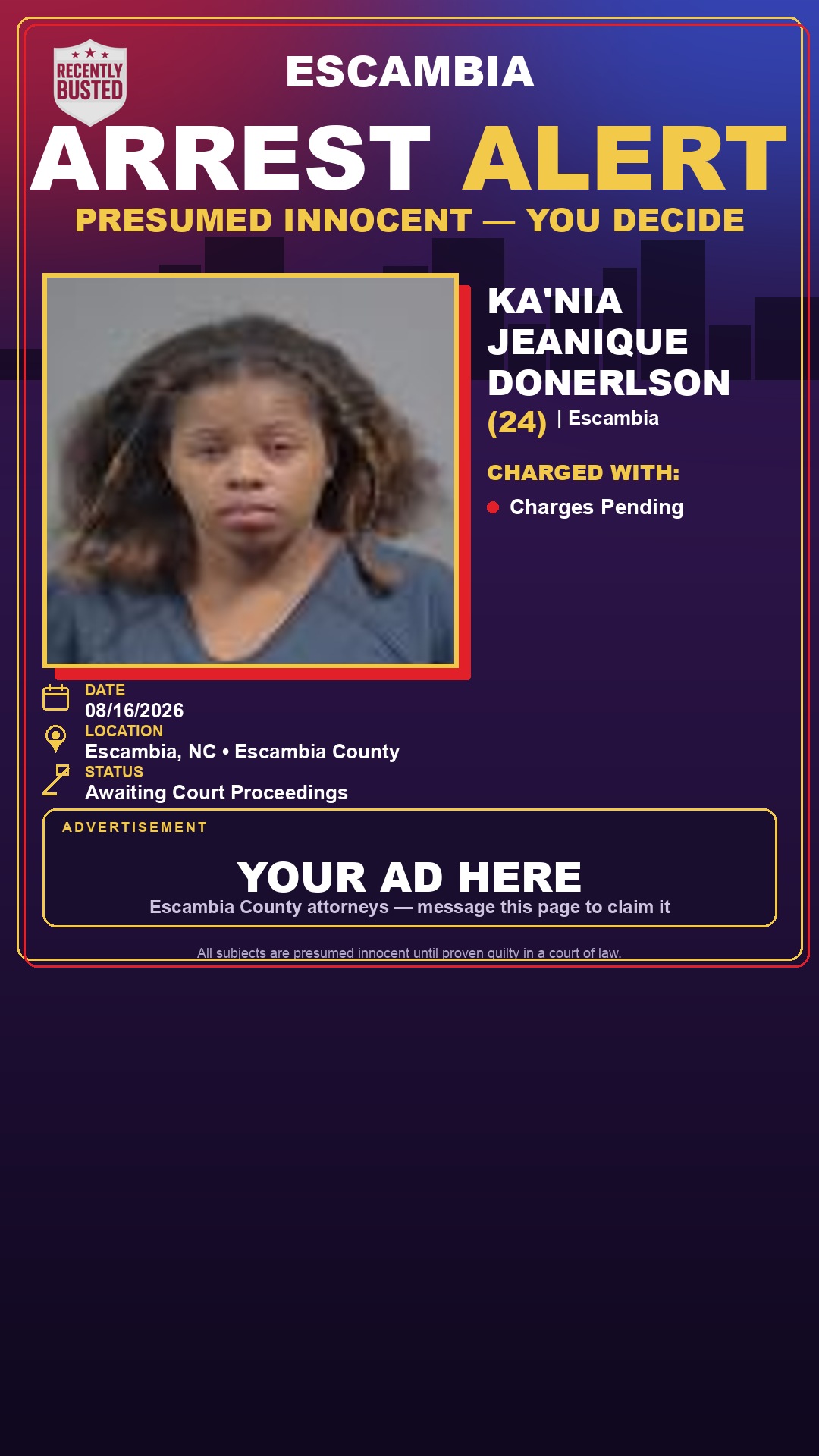 Arrest report - Ka'Nia Jeanique Donerlson