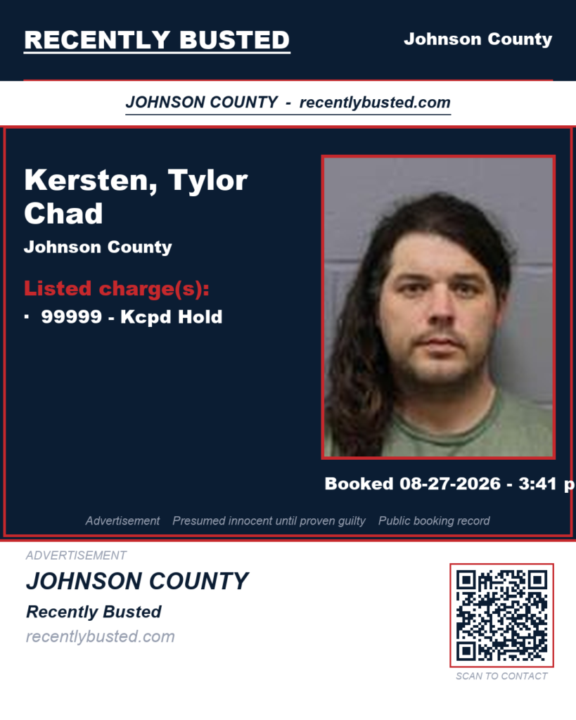 KERSTEN, TYLOR CHAD — arrest record card, Johnson County, Missouri