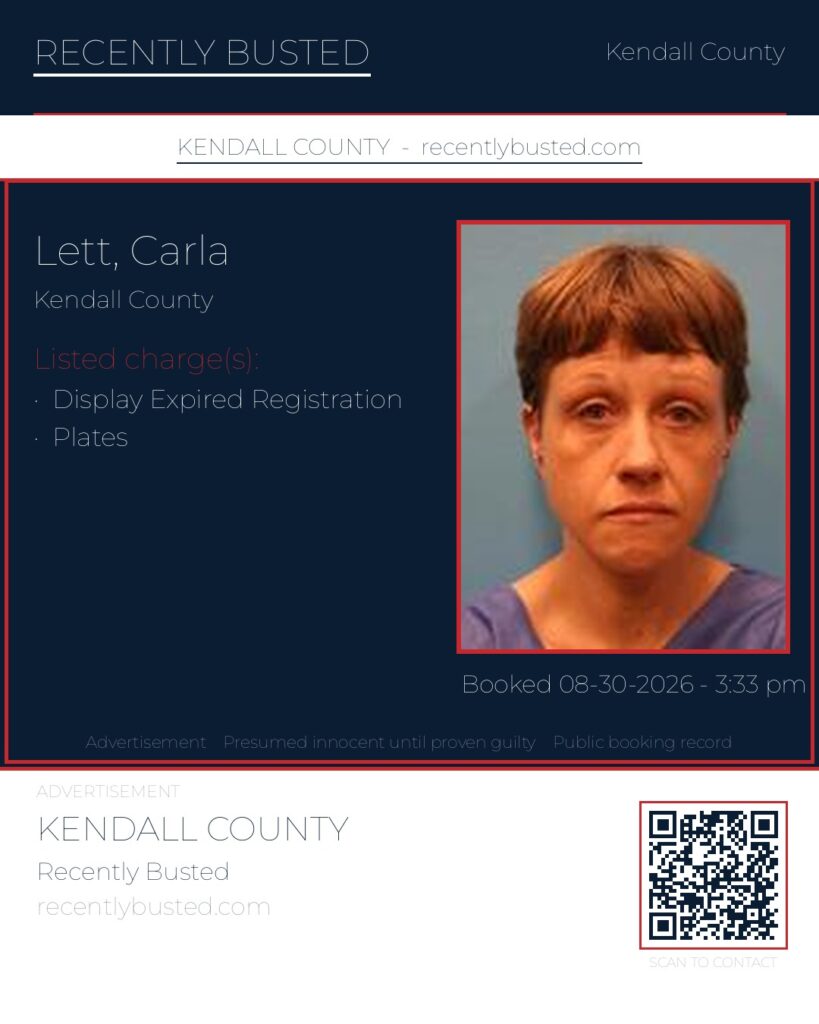 Lett, Carla — arrest record card, Kendall County, Texas