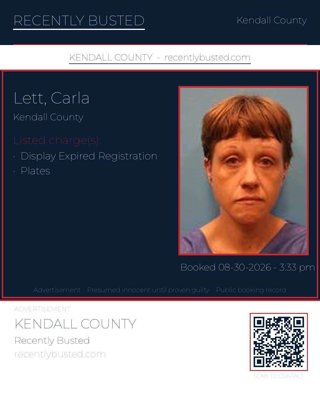 Lett, Carla — arrest record card, Kendall County, Texas
