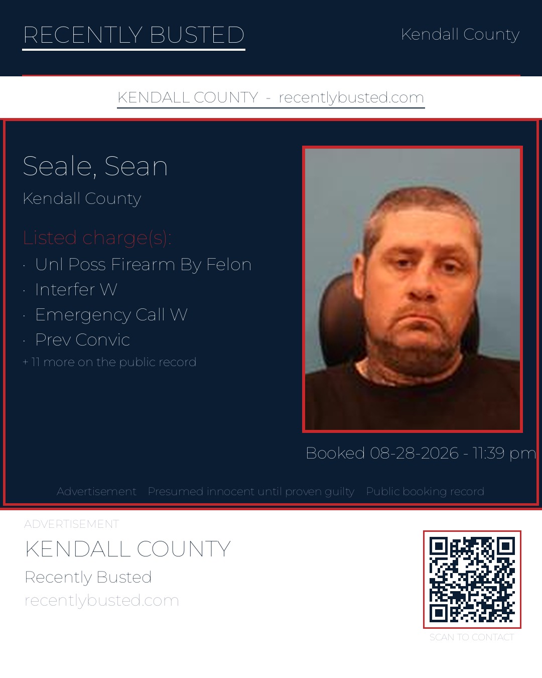 Seale, Sean — arrest record card, Kendall County, Texas